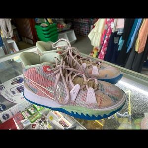Nike Kyrie Irving 7 GS 1 world 1 people regal pink and tan sneakers